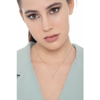 Collana Lettera B Con Griffe In Oro Bianco 18k E Diamanti