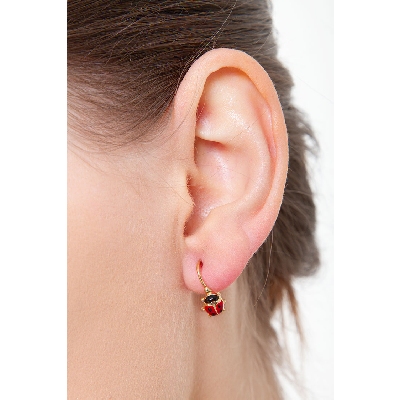 18k yellow gold earrings with emeled ladybugs