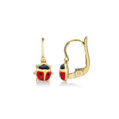 18k yellow gold earrings with emeled ladybugs