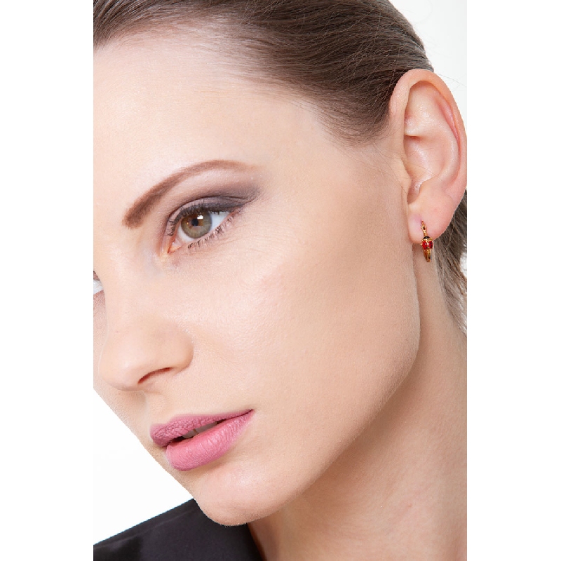 Enameled 18k yellow gold hoop earrings with ladybugs