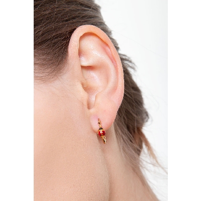 Enameled 18k yellow gold hoop earrings with ladybugs