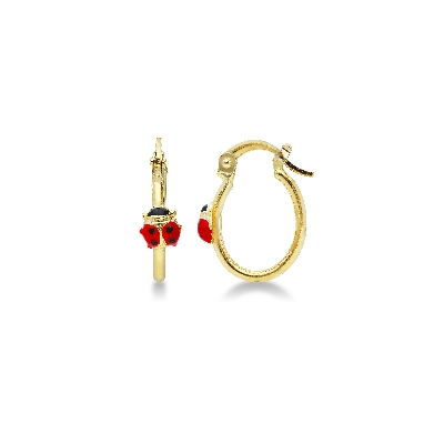 Enameled 18k yellow gold hoop earrings with ladybugs
