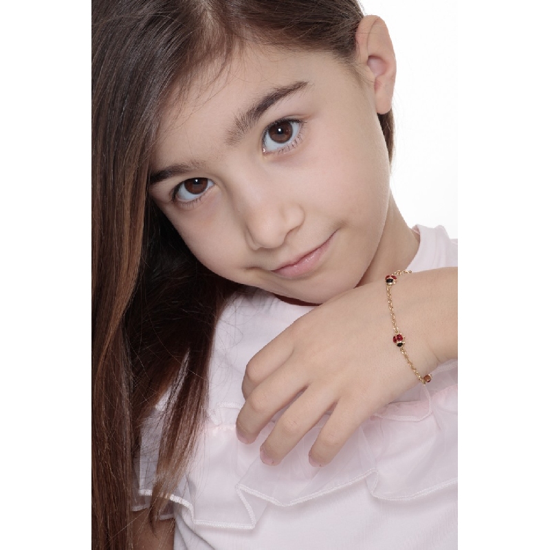 18k yellow gold bracelet with 3 enameled ladybugs