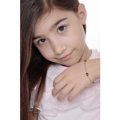 18k yellow gold bracelet with 3 enameled ladybugs