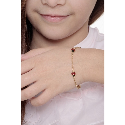 18k yellow gold bracelet with 3 enameled ladybugs