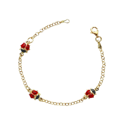 18k yellow gold bracelet with 3 enameled ladybugs
