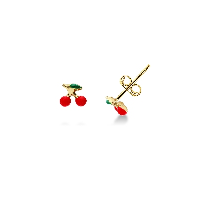 18k yellow gold earrings with enameled cherries