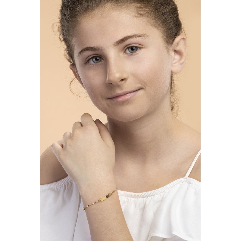 Braccialetto con piastrina in oro giallo 18k, cm 14.