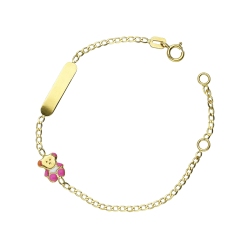 Bracciale Bimba in oro giallo 18k con orsetto smaltato e piastrina incidibile.