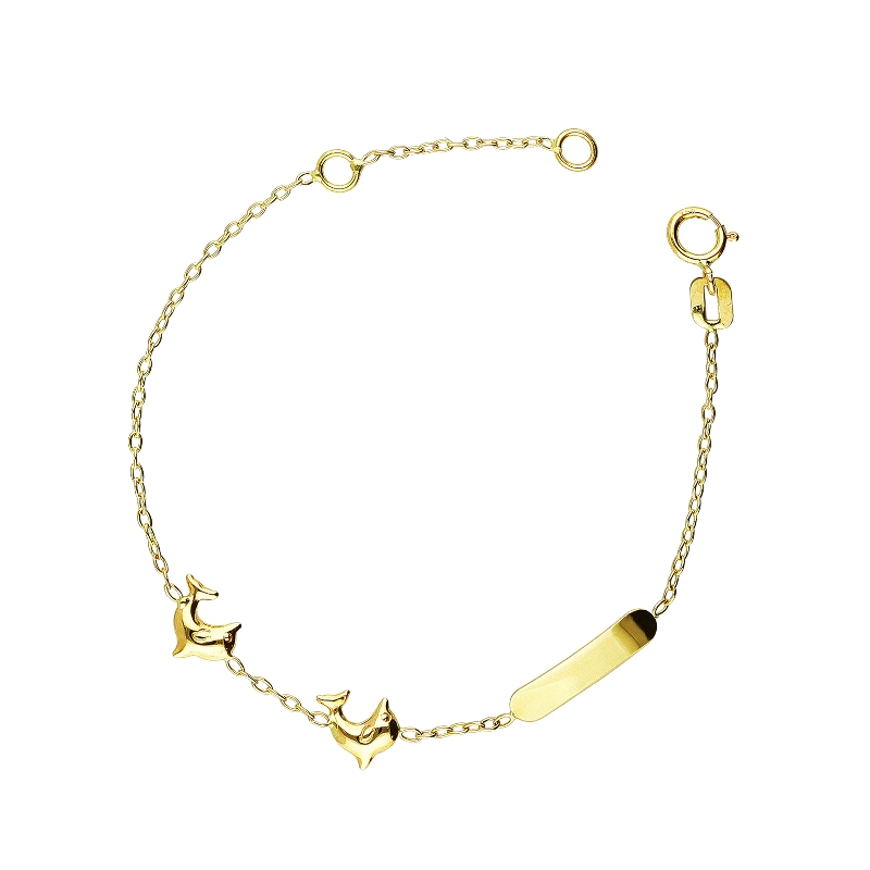 Child bracelet in 18k yellow gold with 2 dolphins