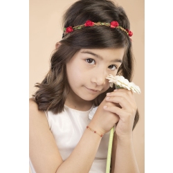 18k yellow gold bracelet with 6 red spheres and an engravable platelet 2