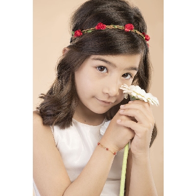 18k yellow gold bracelet with 6 red spheres and an engravable platelet