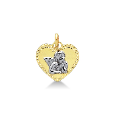 18k yellow gold heart pendant with 18k white gold angel