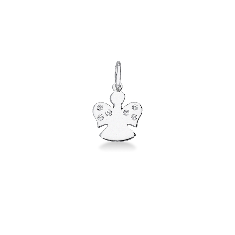 Angel with cubic zirconia in 18k white gold