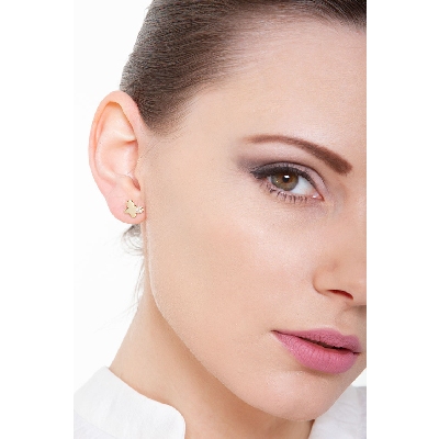 Butterfly earrings with round cut zircons in 18k yellow gold