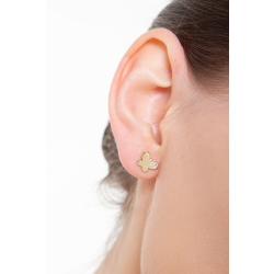 Butterfly earrings with round cut zircons in 18k yellow gold 2