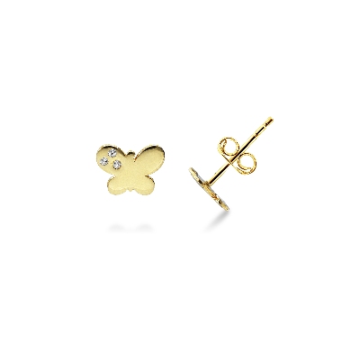 Butterfly earrings with round cut zircons in 18k yellow gold