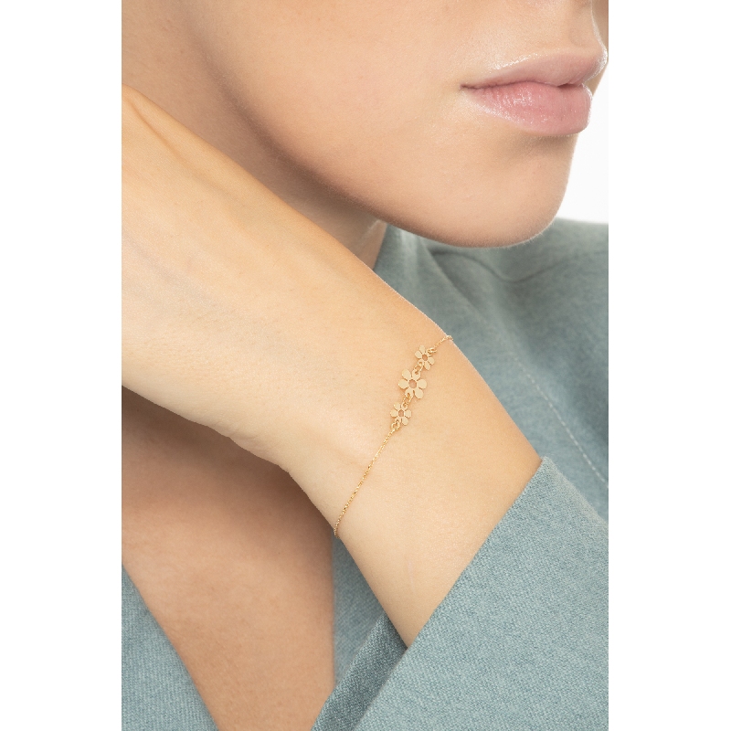 18k yellow gold bracelet with 3 flowers
