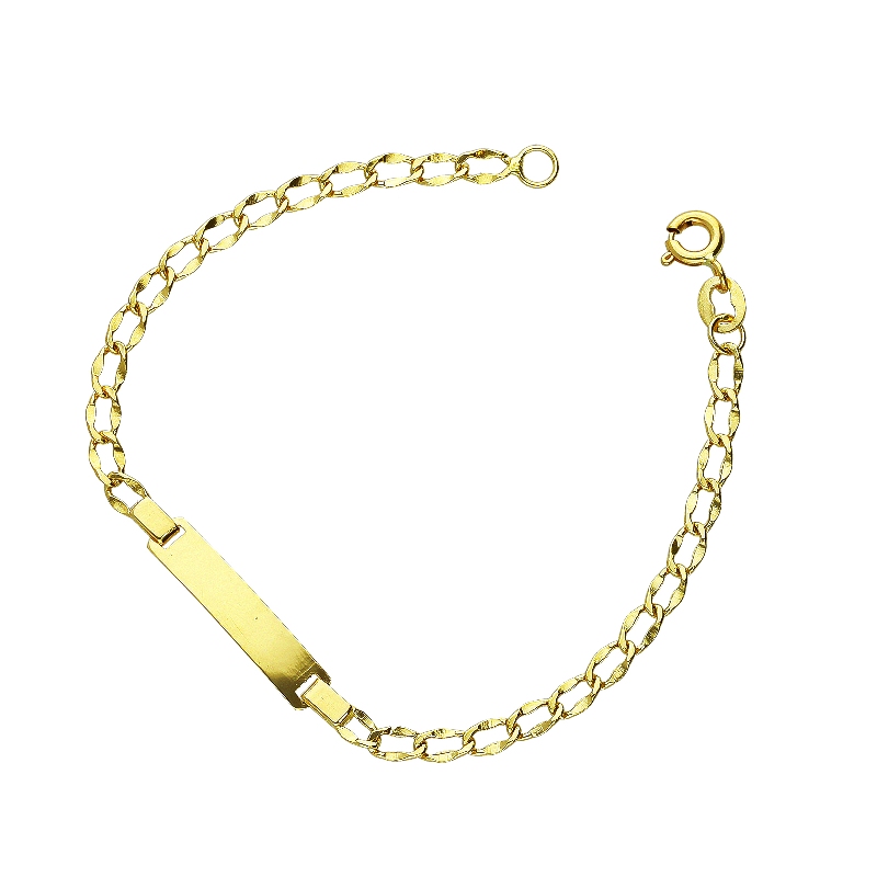 Bracciale in oro giallo 18k con piastrina, cm 14
