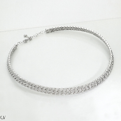 Choker groumette necklace in white gold 18k with 82 links and 44 set with diamonds