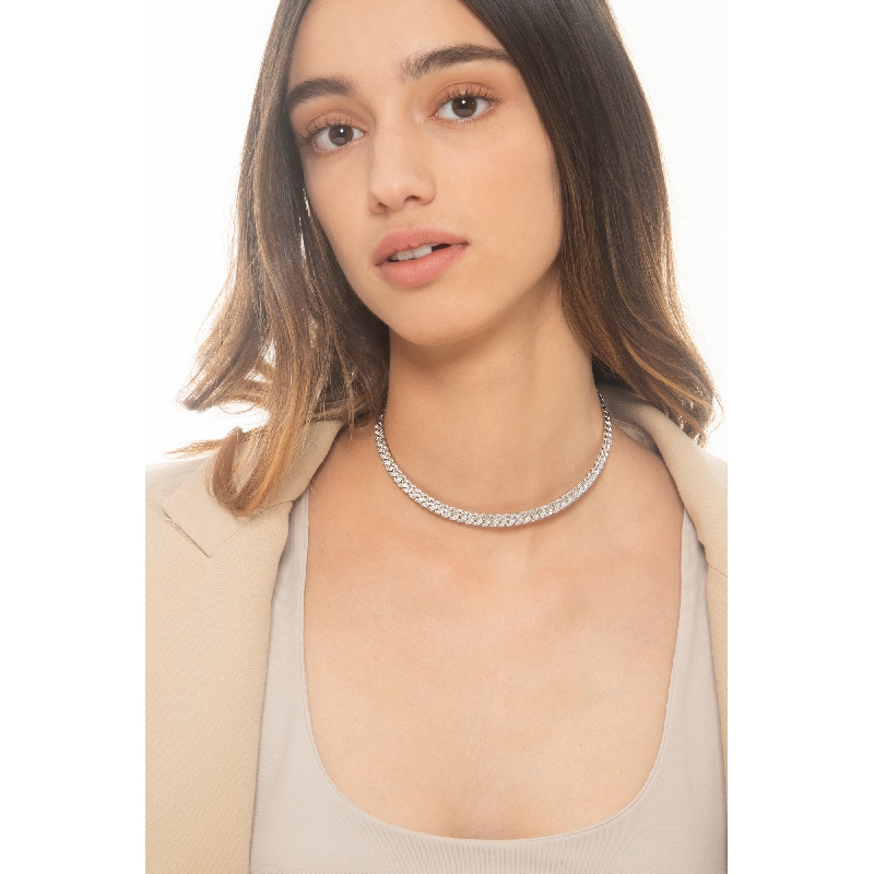 Choker groumette necklace in white gold 18k with 82 links and 44 set with diamonds