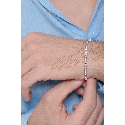 Bracciale Tennis a griffe in oro Bianco 18k con diamanti