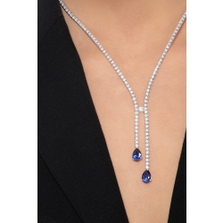 Diamond tennis necklace with 2 pear cut blue sapphires 2