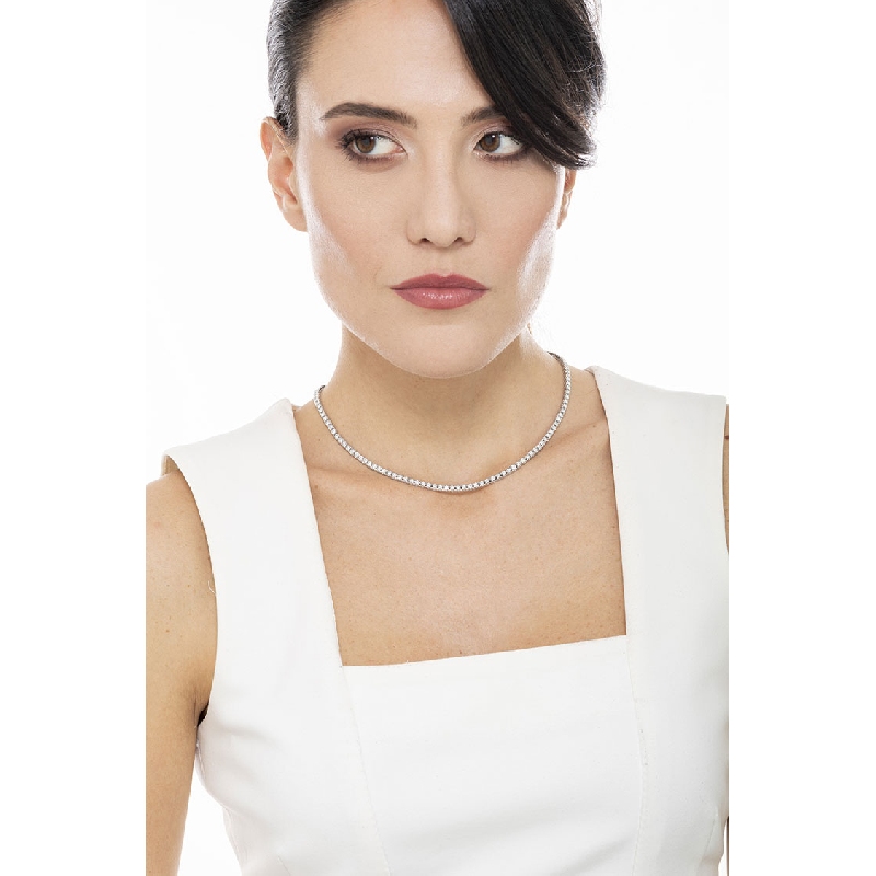 Collana tennis lineare con diamanti in oro bianco 750