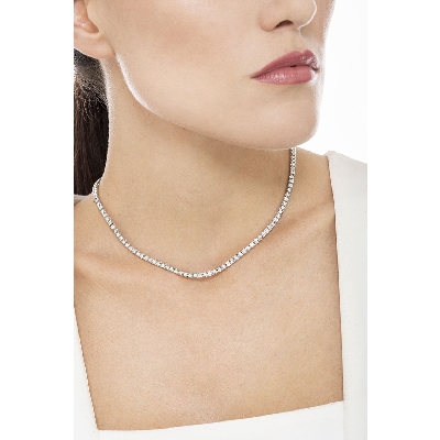 Collana tennis lineare con diamanti in oro bianco 750