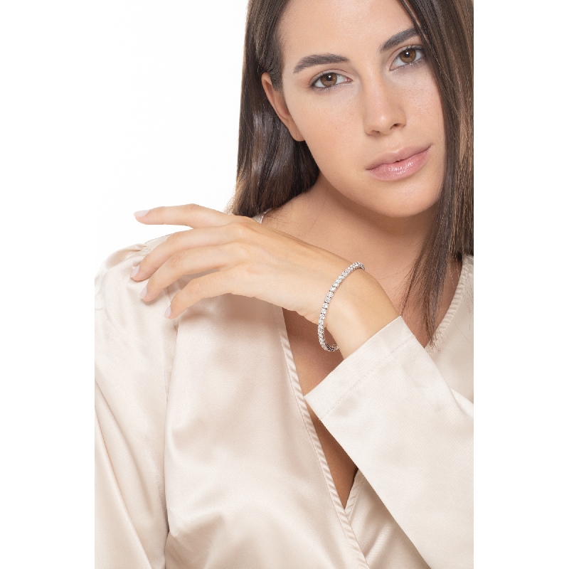 Bracciale tennis lineare modello griff quadro in oro bianco 18k con diamanti