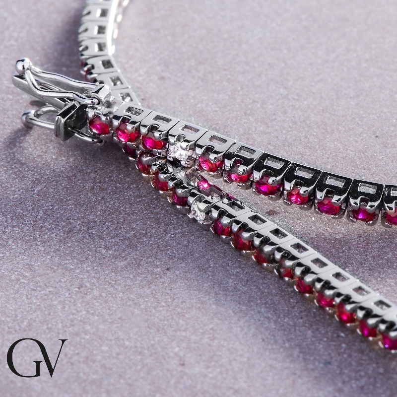 Tennis bracelet in white gold 18k with rubies and diamonds 