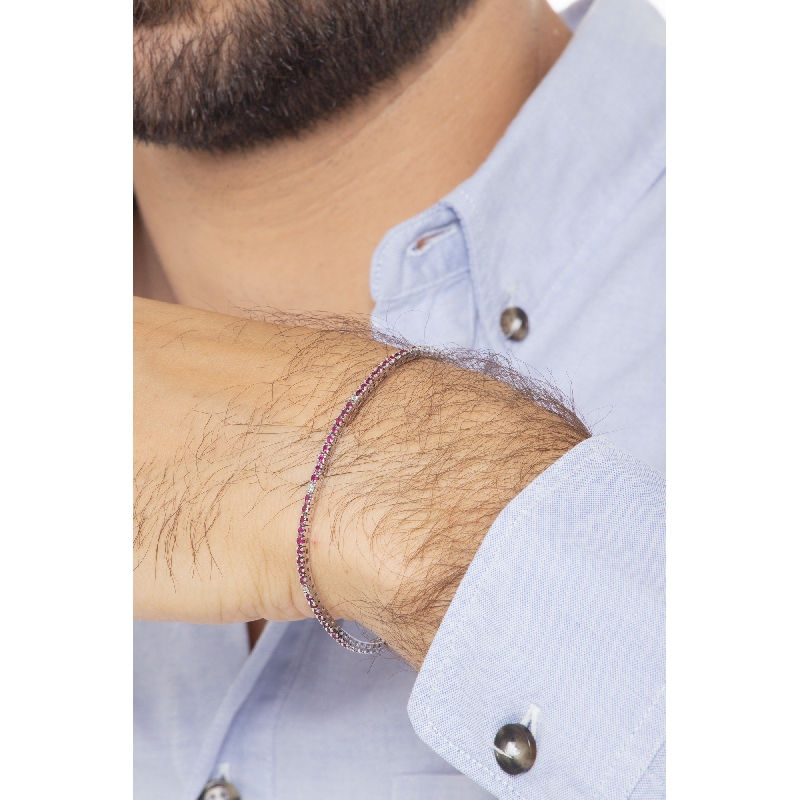 Tennis bracelet in white gold 18k with rubies and diamonds 