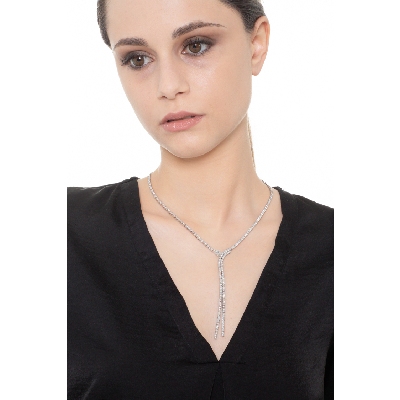 Collana tennis a filo a cascata in oro bianco 18k e diamanti