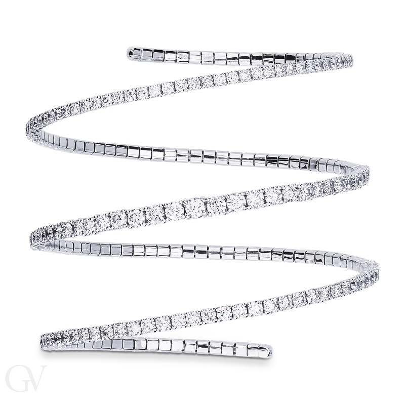 18k white gold semirigid spiral bracelet with diamonds