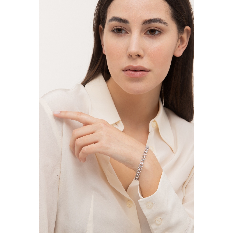 Bracciale in oro bianco 750 con diamanti, cm 17.5