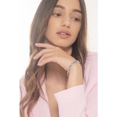 Bracciale groumette in oro bianco 18k composto da 27 maglie di misure differenti e alternate e diamanti