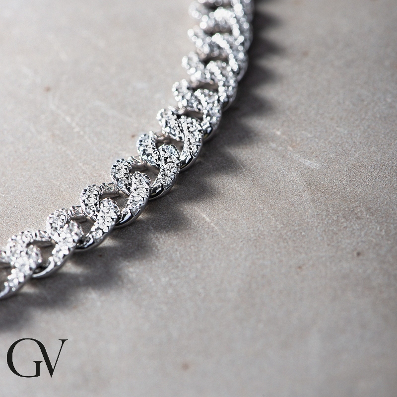 18k white gold groumette chain with diamonds