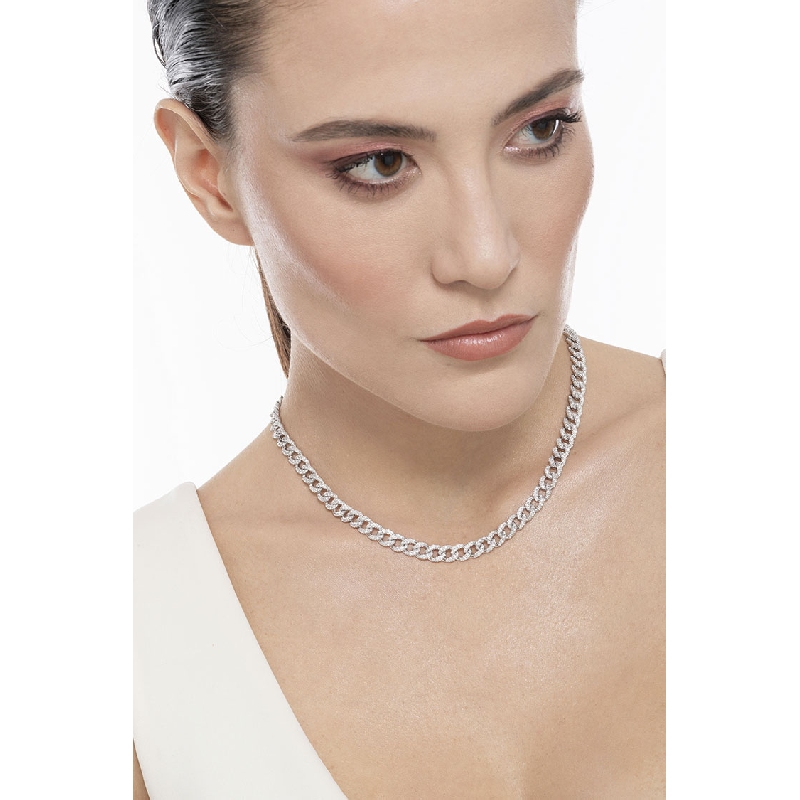 18k white gold groumette chain with diamonds