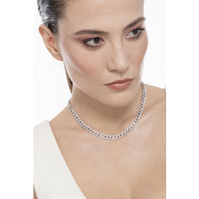 18k white gold groumette chain with diamonds