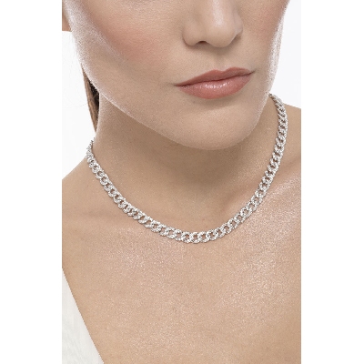 18k white gold groumette chain with diamonds