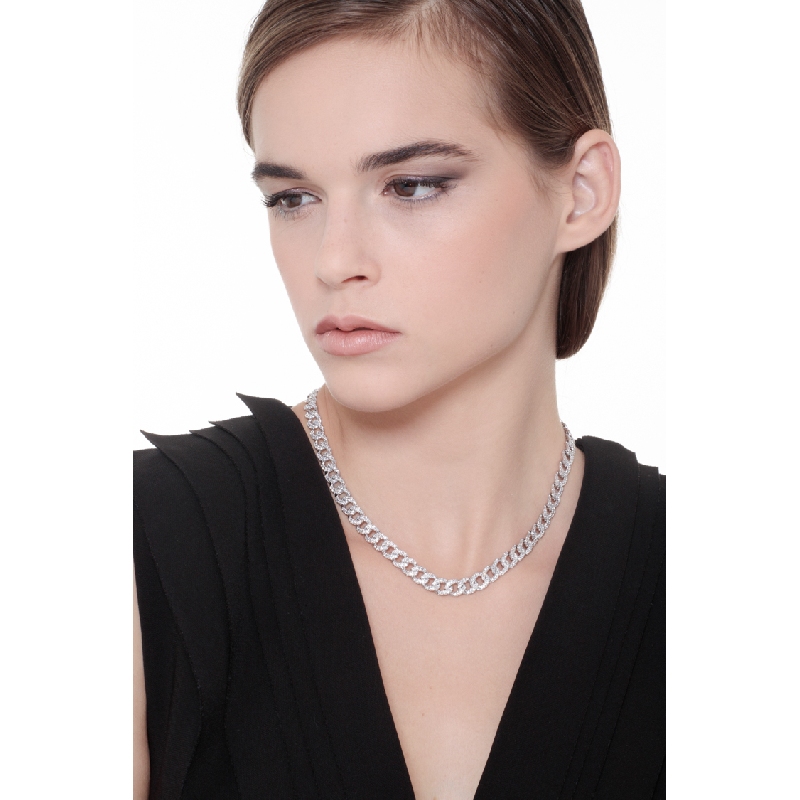 Collana maglia groumette in oro bianco 18k con Diamanti