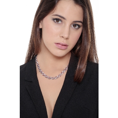 Cuban chain in 18k white gold with rubies and diamonds