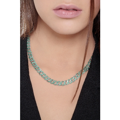 Cuban chain in 18k yellow gold with emeralds