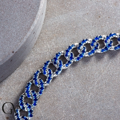 18k white gold cuban chain with blue sapphires