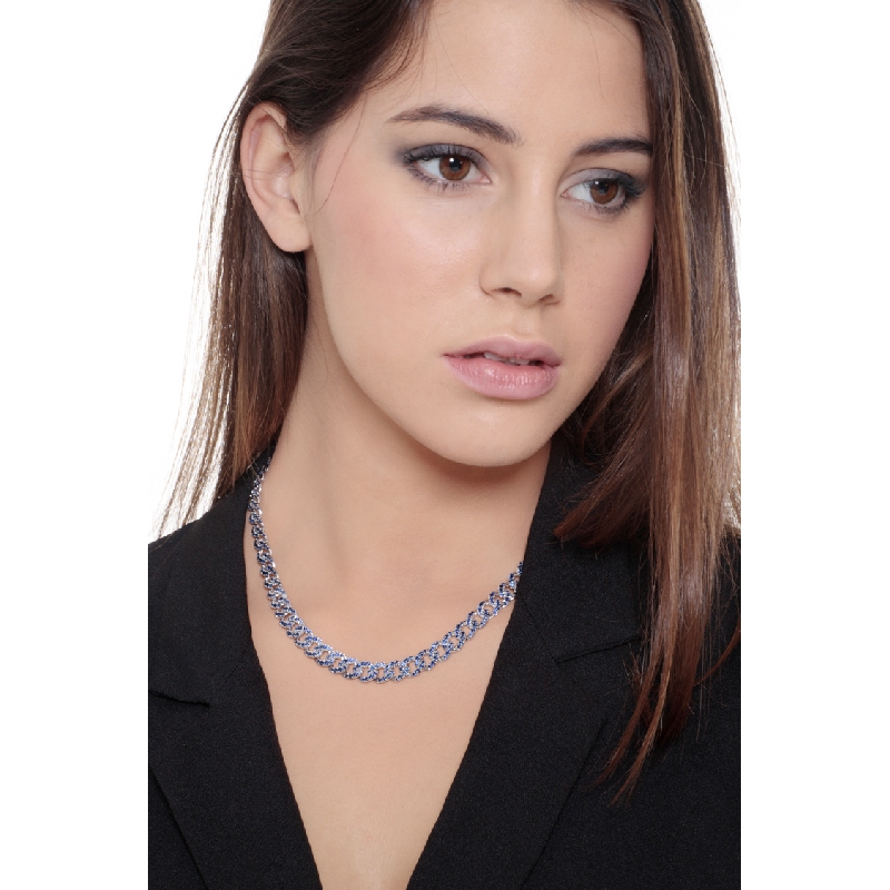 18k white gold cuban chain with blue sapphires