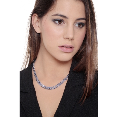 18k white gold cuban chain with blue sapphires