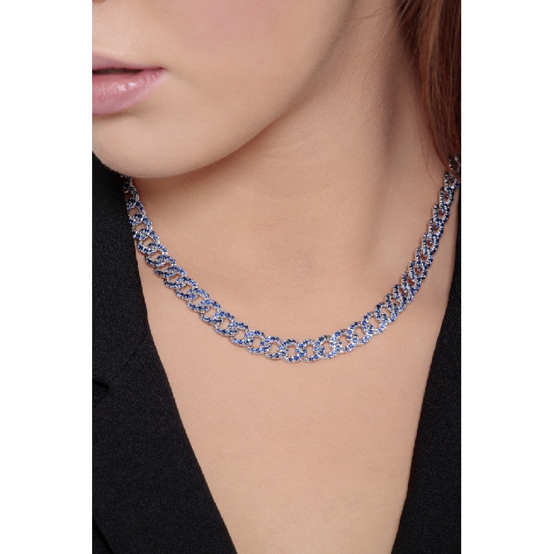 18k white gold cuban chain with blue sapphires