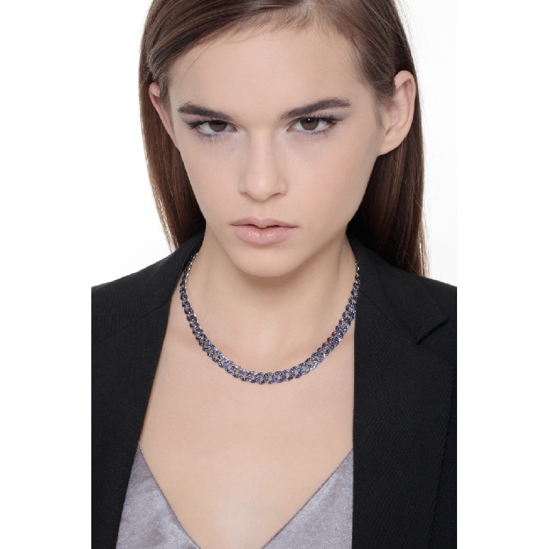 Collana maglia groumette in oro bianco 750 con Zaffiri Blu