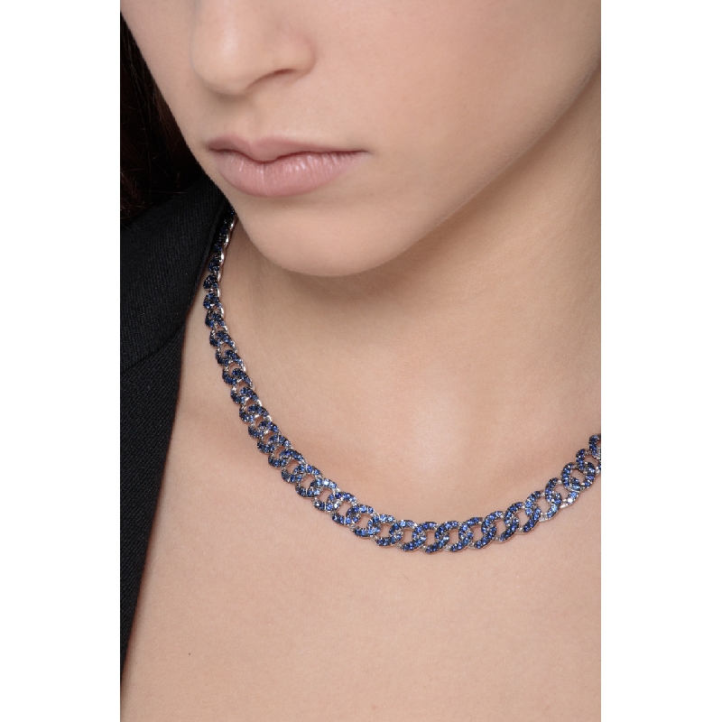 Collana maglia groumette in oro bianco 750 con Zaffiri Blu