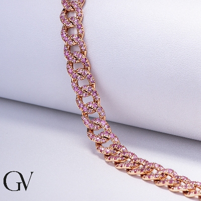 Collana maglia groumette in oro rosa 18k con Zaffiri Rosa